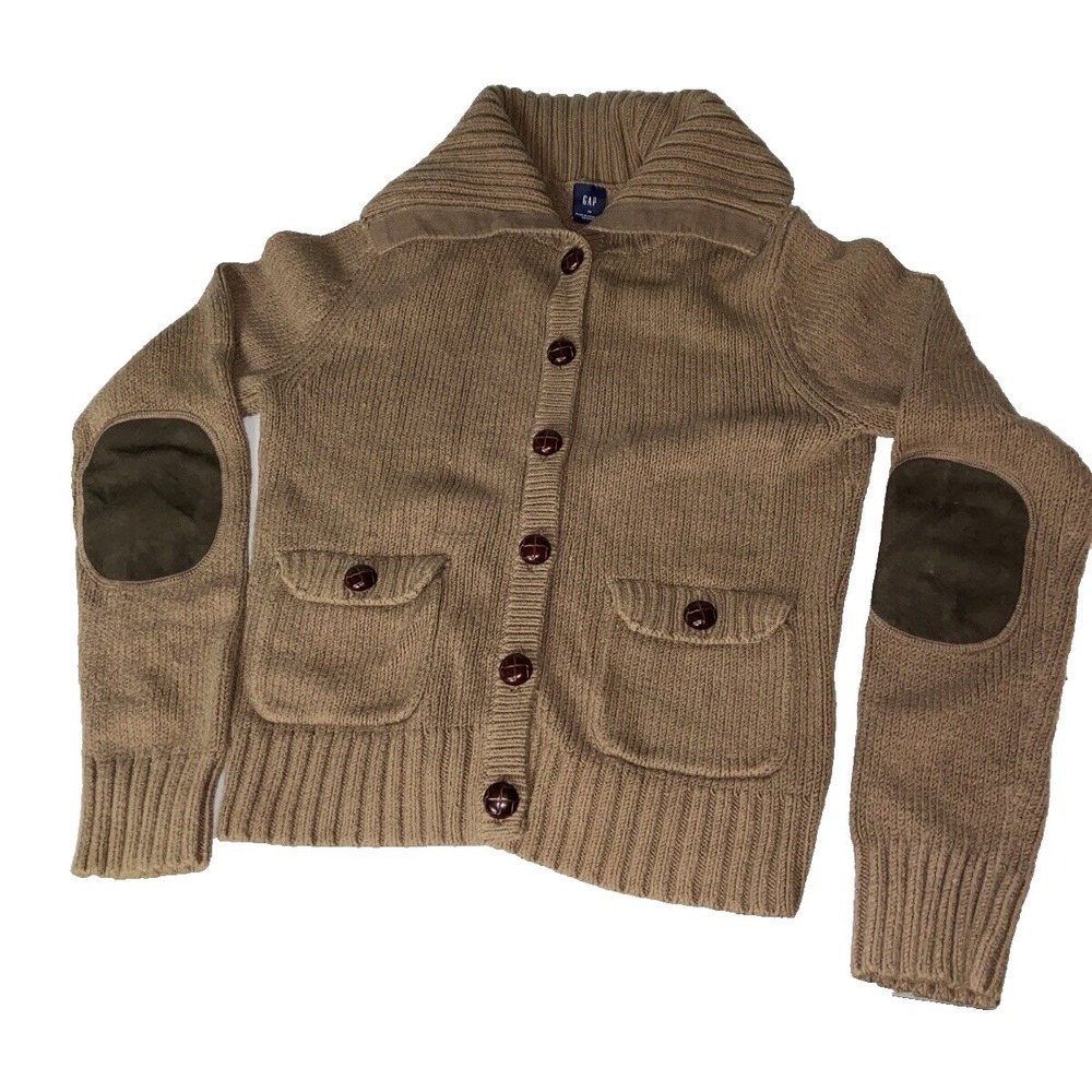 gap cardigan sweater women M Brown Reinforced Elbows Brown Turtle Neck